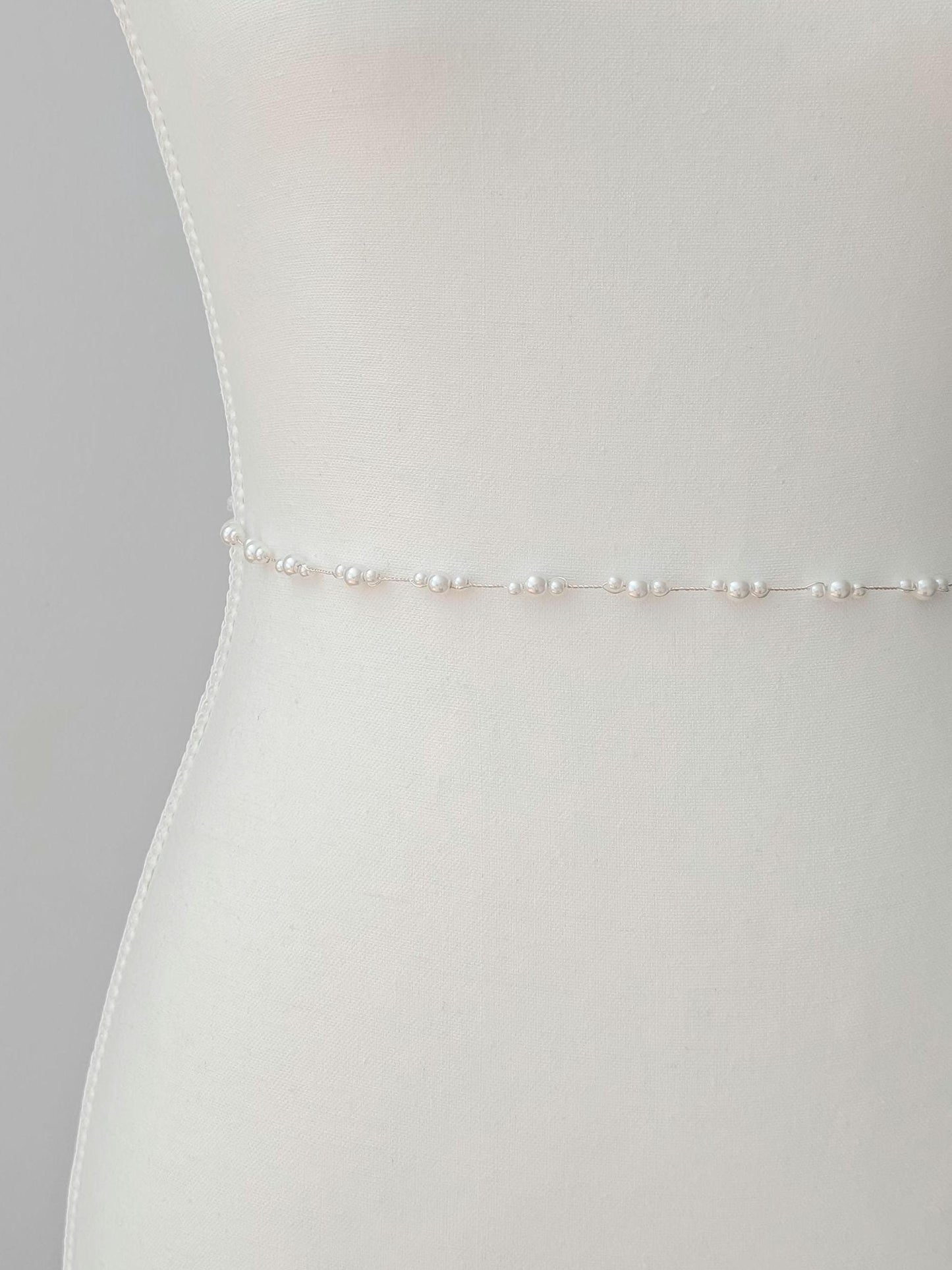 Rachel – Ultra Thin Dainty Pearl Wedding Sash (18"-24")
