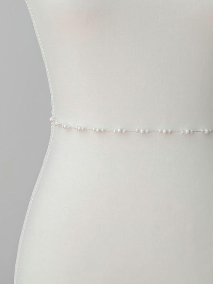 Rachel – Ultra Thin Dainty Pearl Wedding Sash (18"-24")
