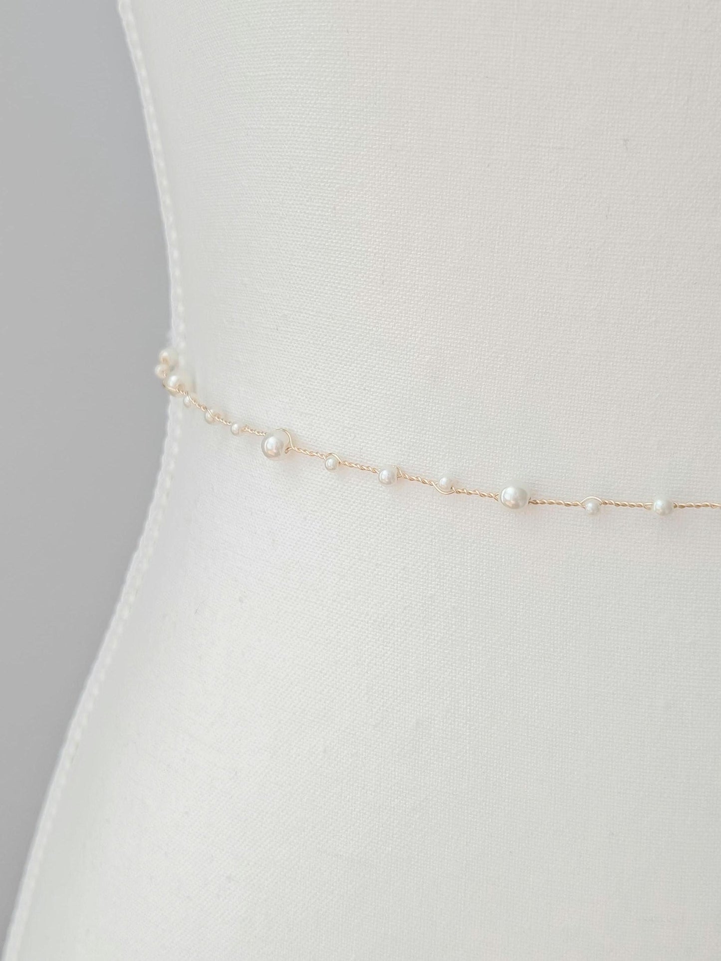 Hannah - Delicate Pearl Wedding Dress Sash (18"-30")