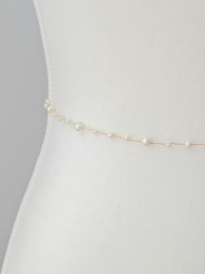 Hannah - Delicate Pearl Wedding Dress Sash (18"-30")