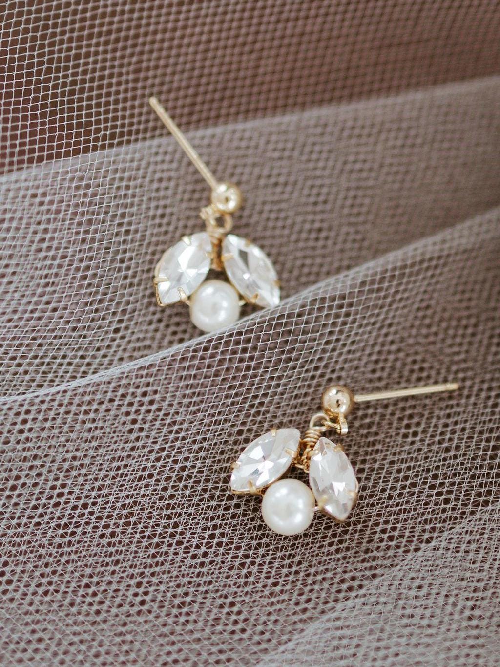 Ava - Crystal Bridal Earrings with Pearl Accents