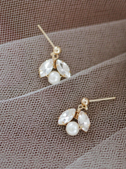 Ava - Crystal Bridal Earrings with Pearl Accents