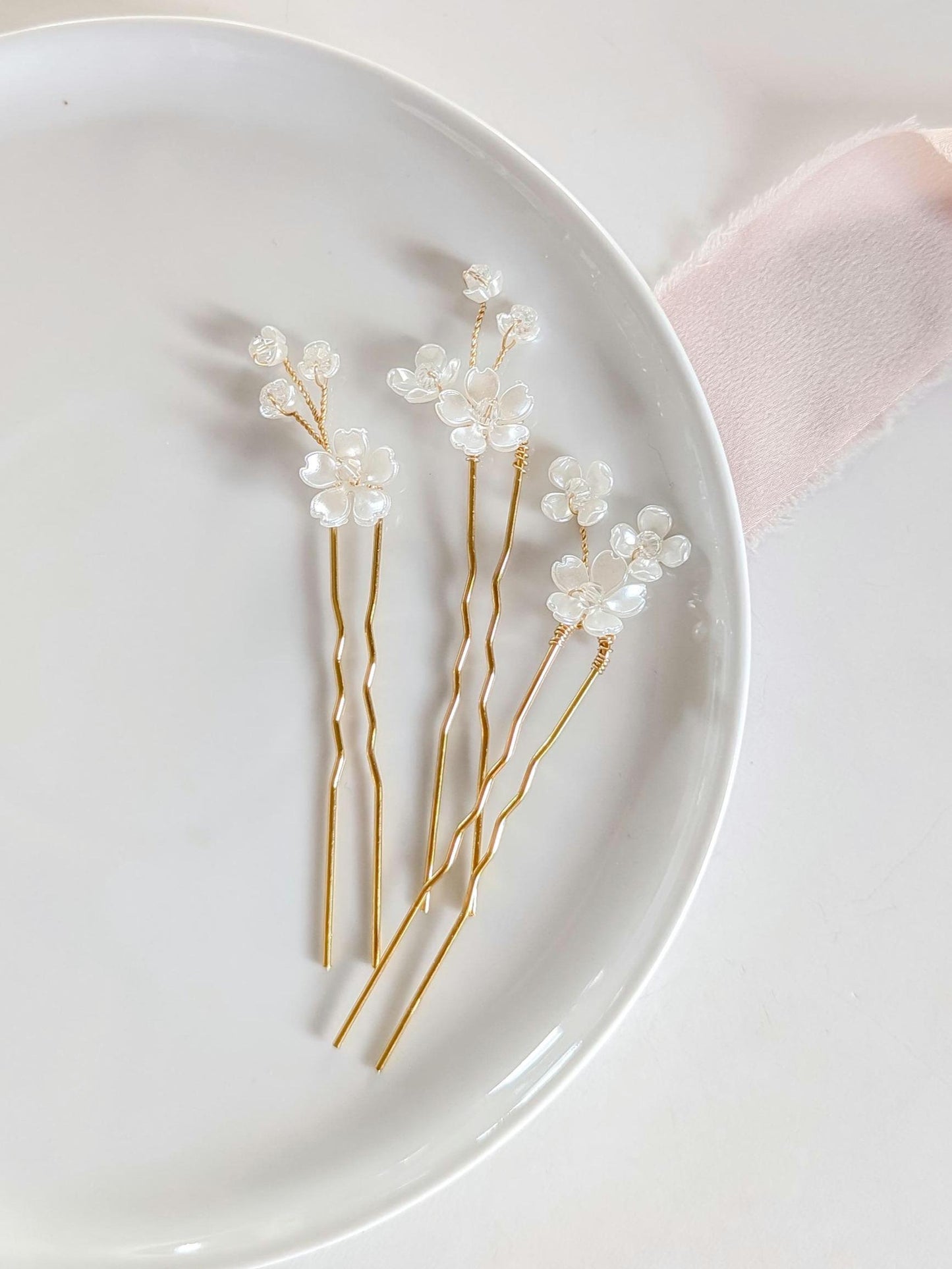 Posie - Delicate Floral & Crystal Hair Pins (Set of 3)