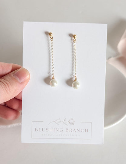 Sabine - Long Pearl Drop Earring Dainty