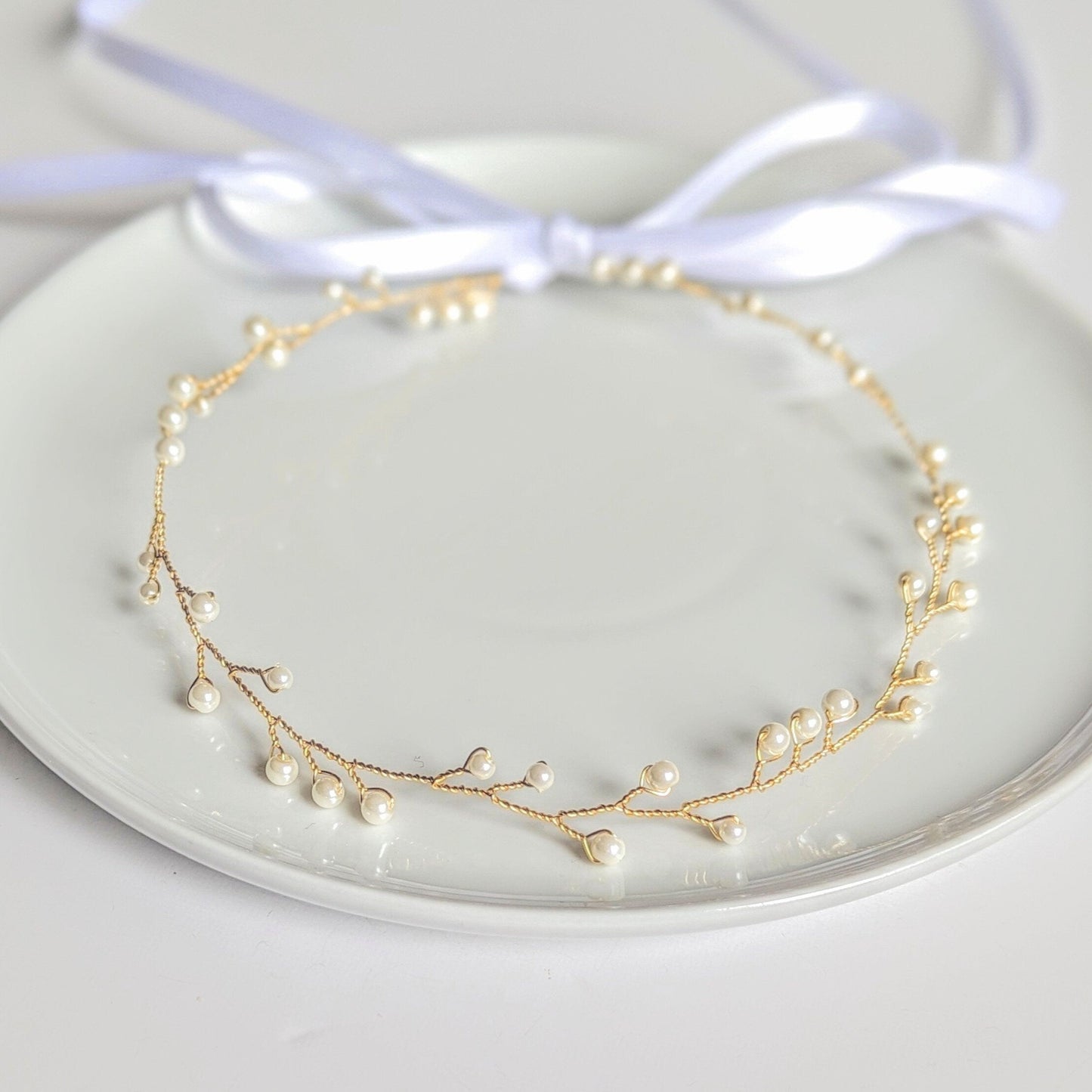 Cora - Dainty Vine Ribbon Tie Headband (14")