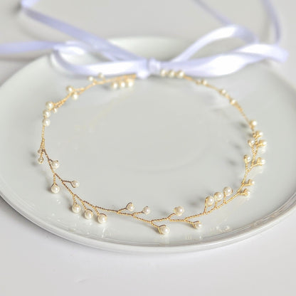 Cora - Dainty Vine Ribbon Tie Headband (14")