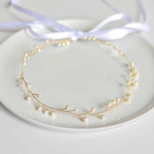 Cora - Dainty Vine Ribbon Tie Headband (14")