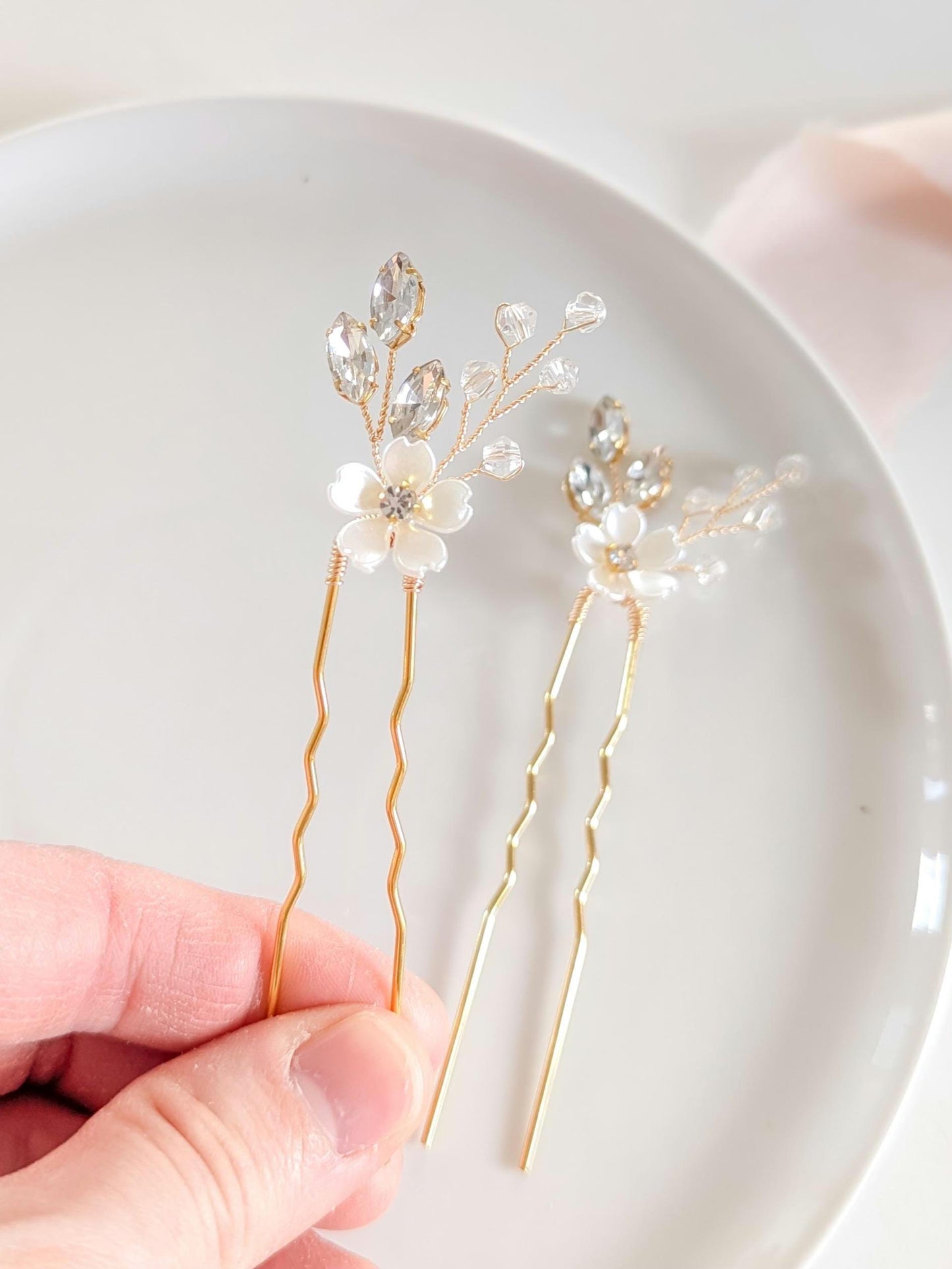 Poppy - Flower and Crystal Bridal Hair Pins (Set of 1-6)