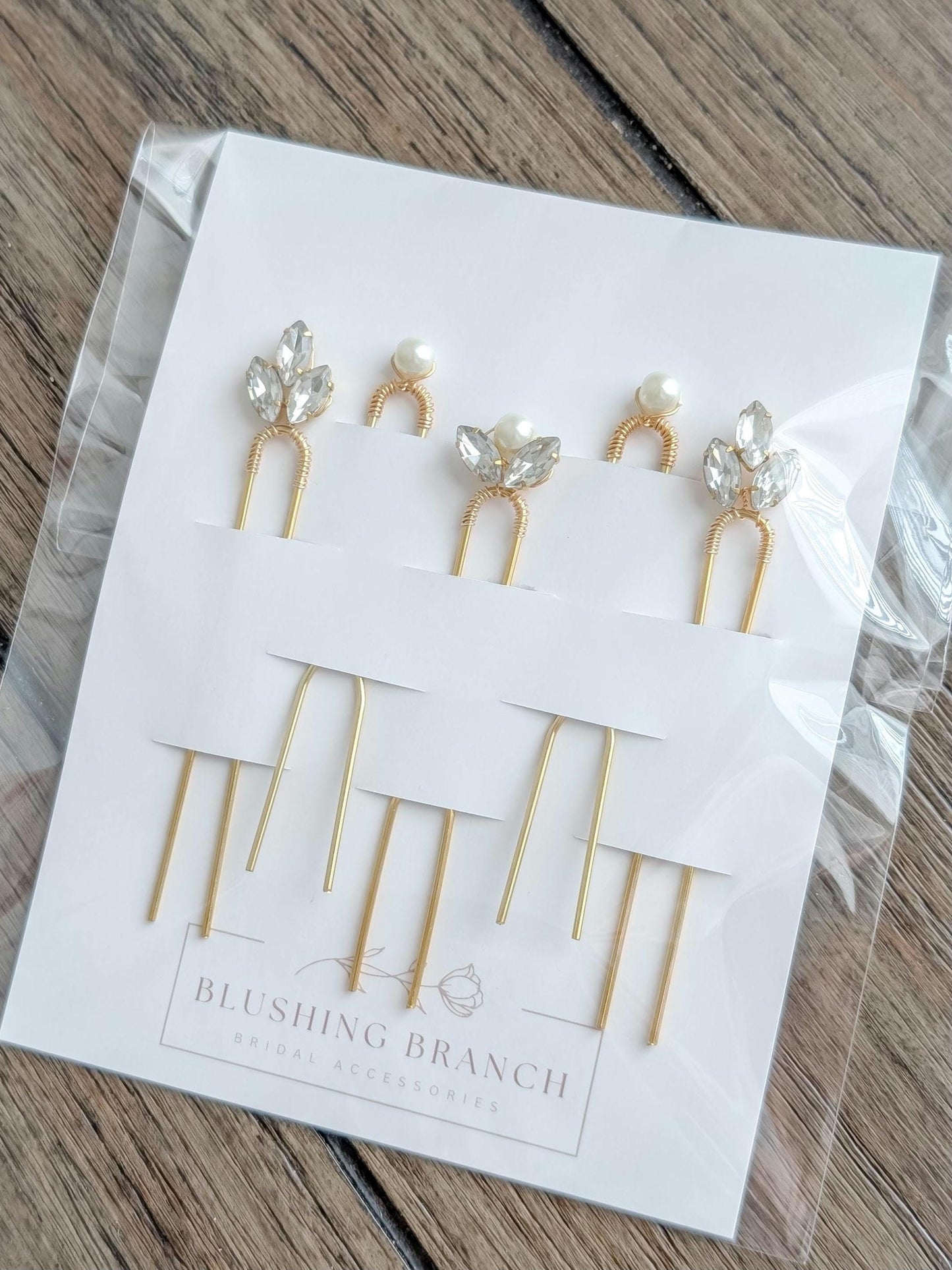 Celeste - Crystal & Pearl Hair Pin Set (5)