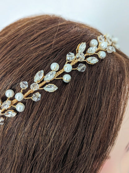 Charlotte - Bridal Crystal Headpiece With Ribbon (14")