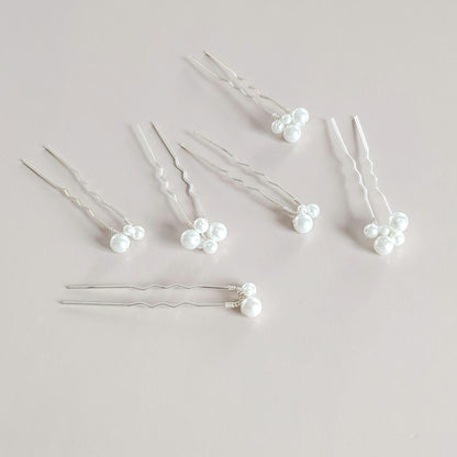 Elena - Pearl Cluster Hair Pin Set (Set of 6)