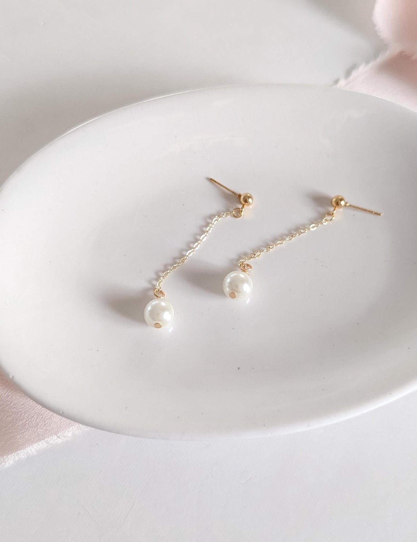 Sabine - Long Pearl Drop Earring Dainty