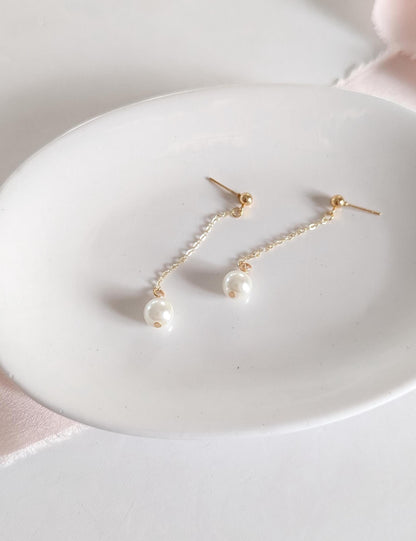 Sabine - Long Pearl Drop Earring Dainty
