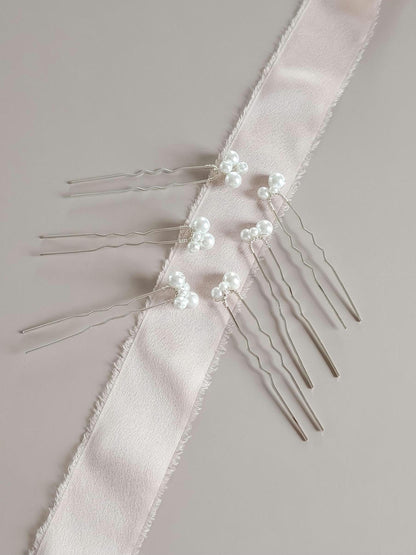 Elena - Pearl Cluster Hair Pin Set (Set of 6)