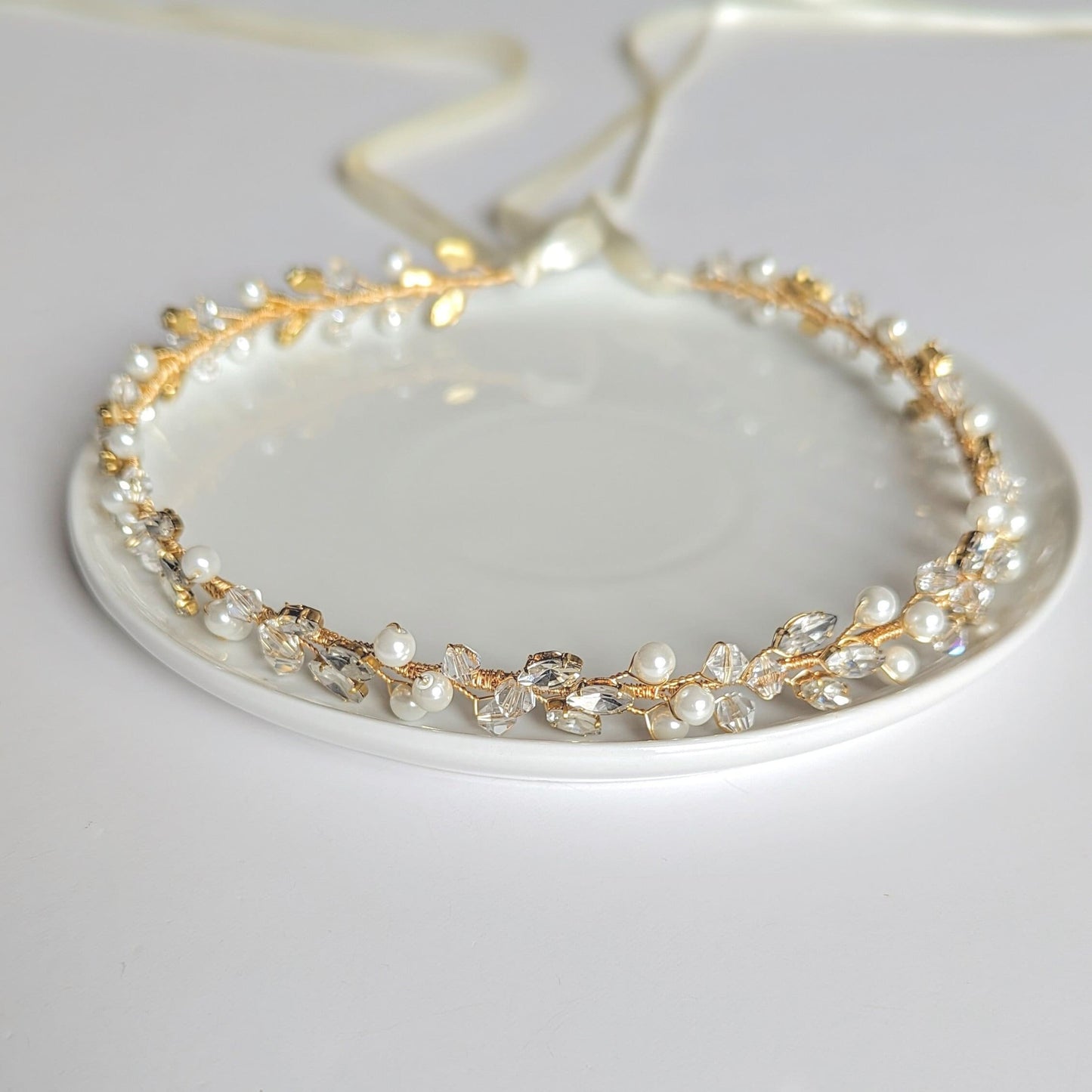 Charlotte - Bridal Crystal Headpiece With Ribbon (14")