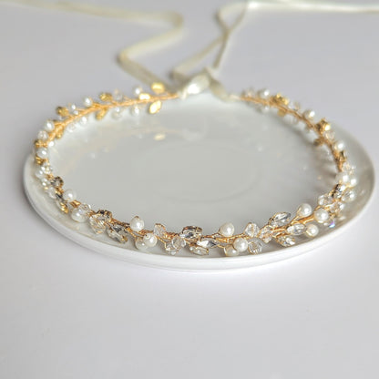 Charlotte - Bridal Crystal Headpiece With Ribbon (14")