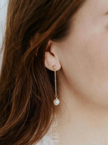 Sabine - Long Pearl Drop Earring Dainty