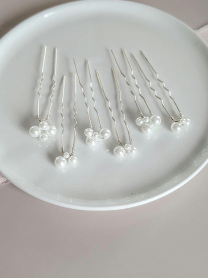 Elena - Pearl Cluster Hair Pin Set (Set of 6)