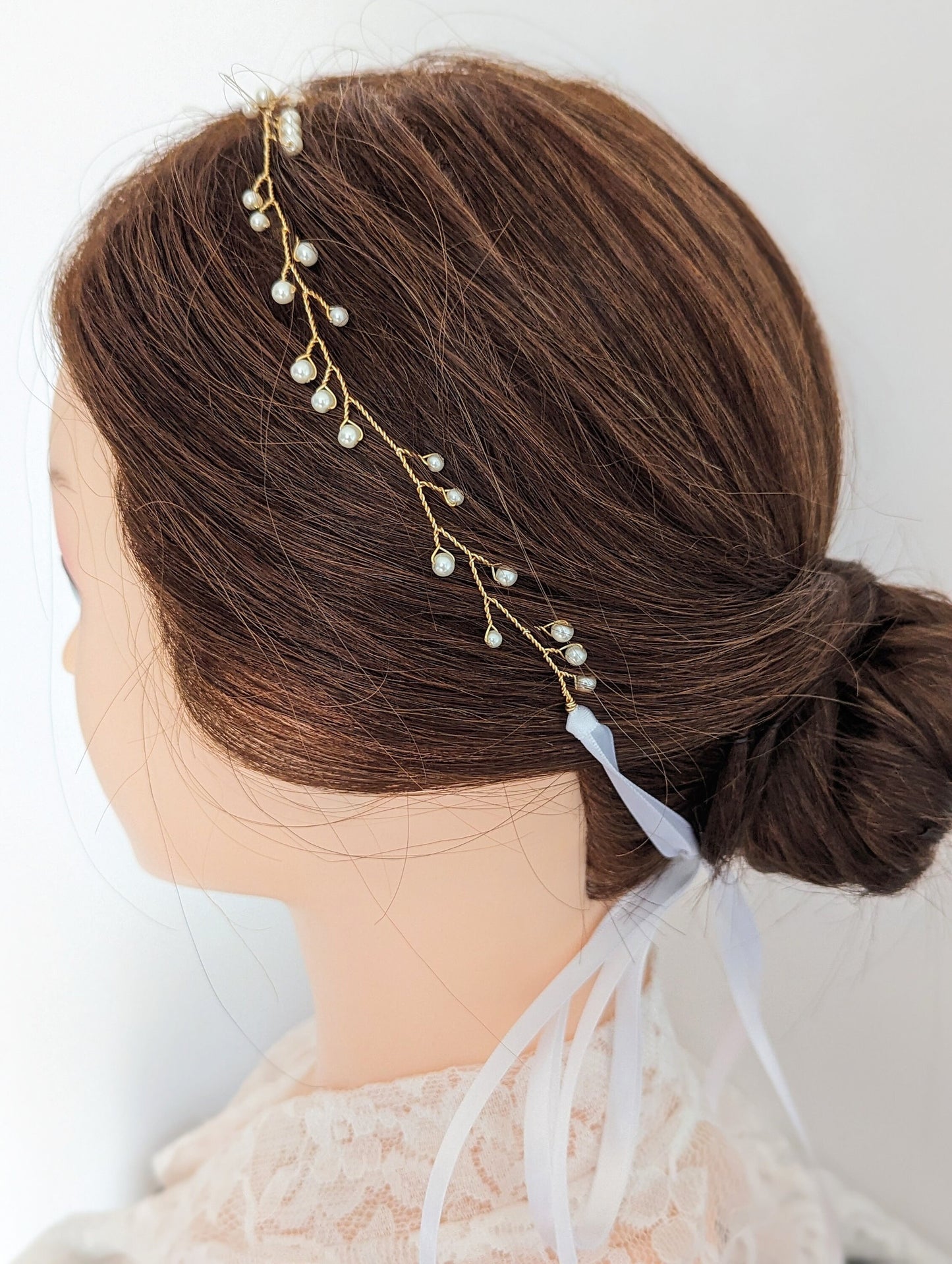 Cora - Dainty Vine Ribbon Tie Headband (14")