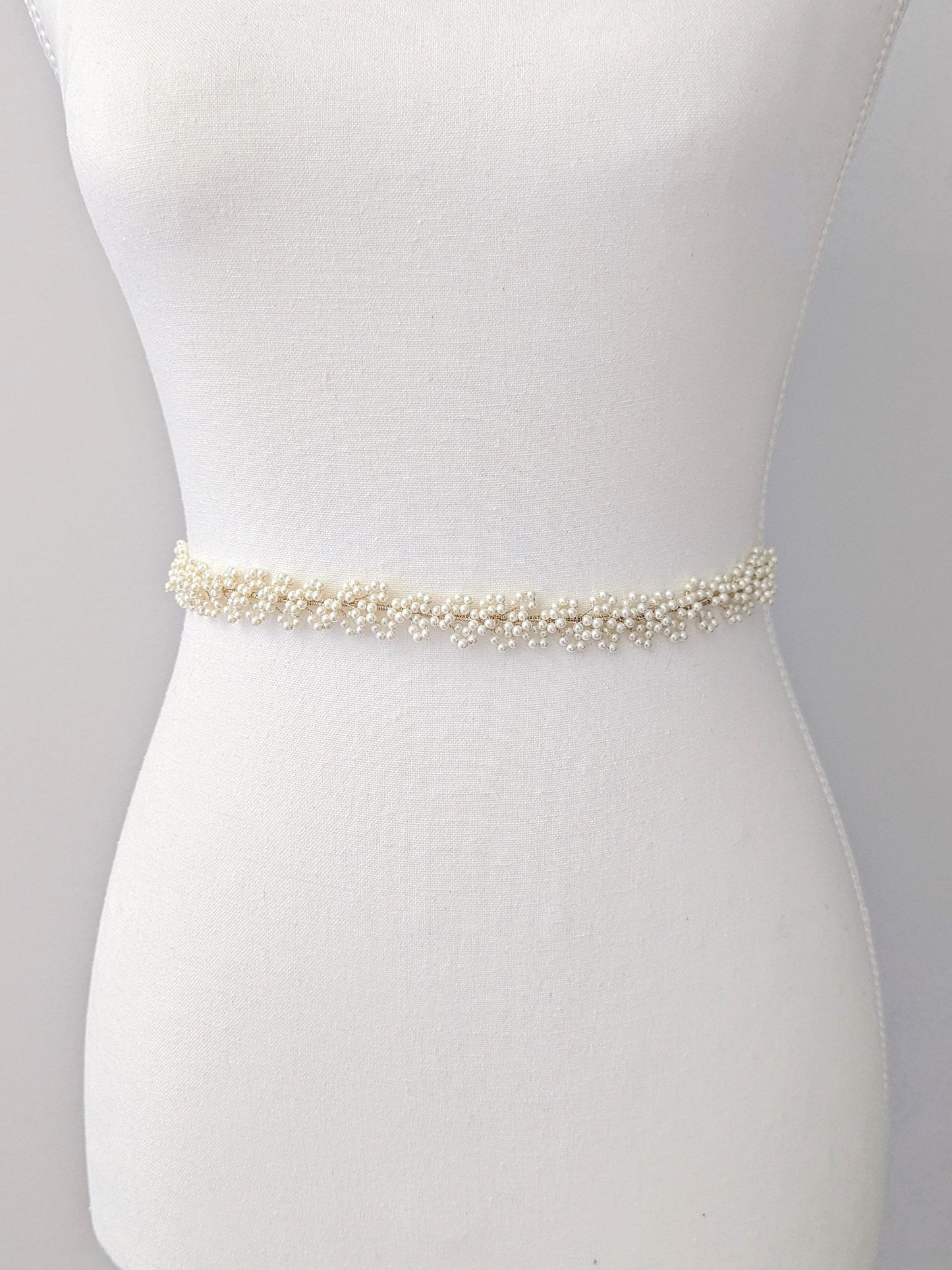 Sylvie - Baby’s Breath Inspired Pearl Bridal Sash (18"-24")