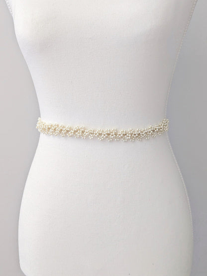 Sylvie - Baby’s Breath Inspired Pearl Bridal Sash (18"-24")