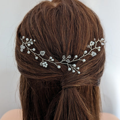 Willow - Boho Pearl & Crystal Floral Hair Vine (6"-24")