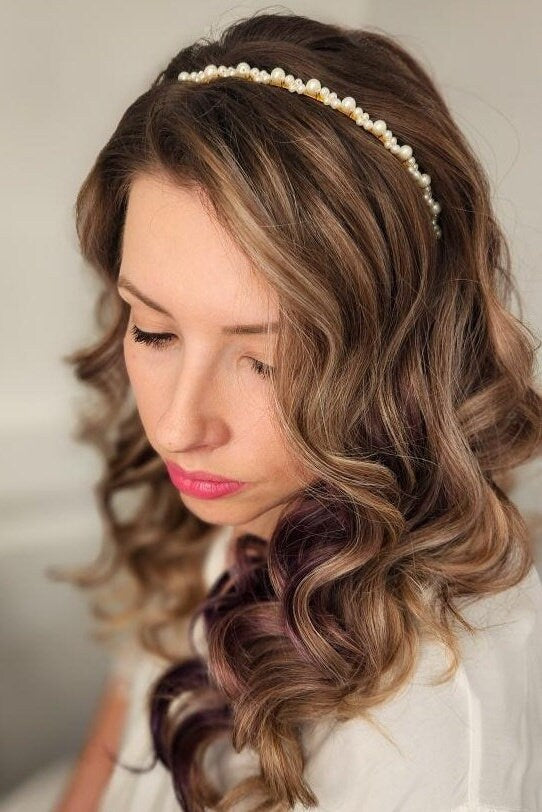 Kate & Sabine Set - Pearl Headband and Long Drop Earrings