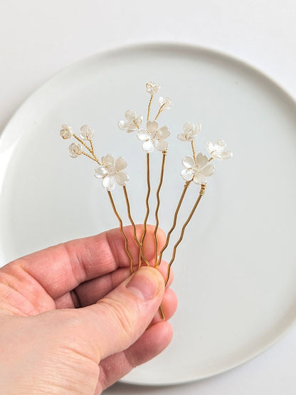 Posie - Delicate Floral & Crystal Hair Pins (Set of 3)