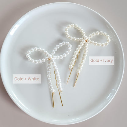 Amelia - Large Pearl Bow Hair Pin