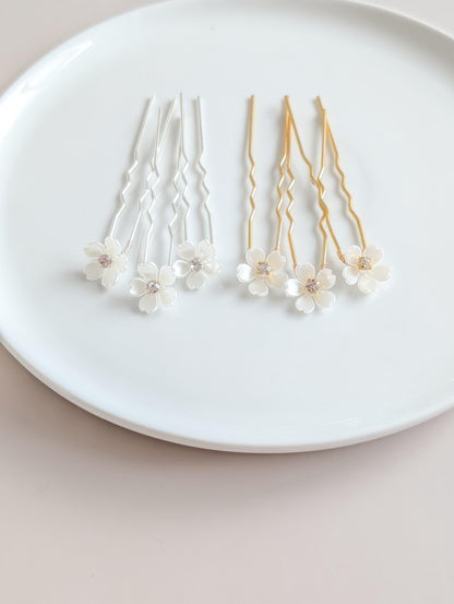 Camille – Single Flower Hair Pins (Set of 3, 5, or 10)