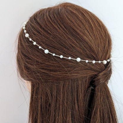 Hannah - Thin Pearl Bridal Hair Vine (8"-24")