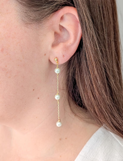 Elle - Dainty Pearl Bridal Earring Long Wedding Jewelry