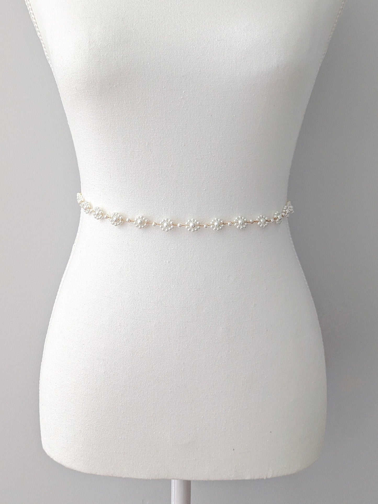 Audrey - Floral Pearl Bridal Sash (18"-30")