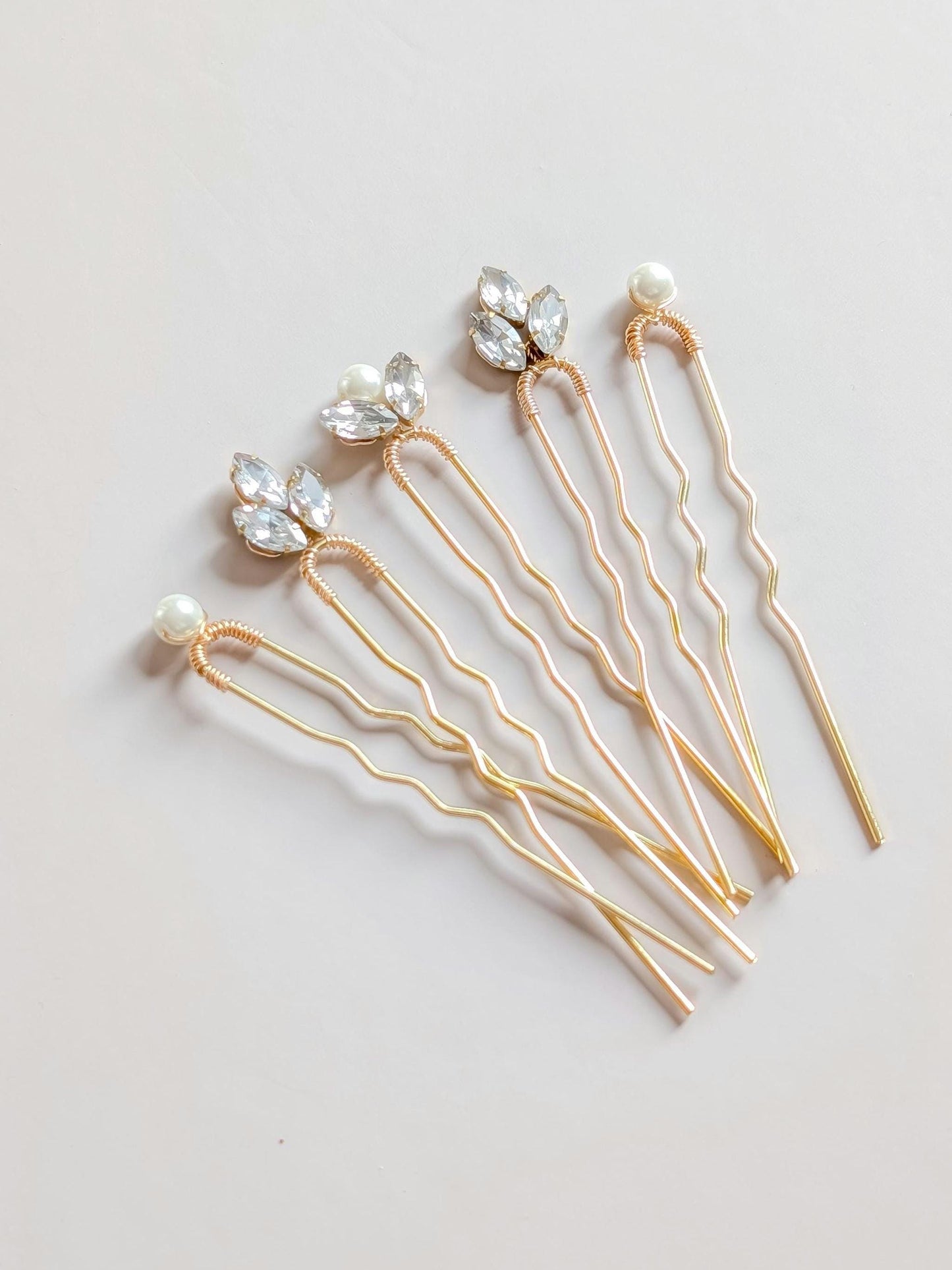 Celeste - Crystal & Pearl Hair Pin Set (5)