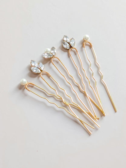 Celeste - Crystal & Pearl Hair Pin Set (5)
