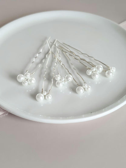 Elena - Pearl Cluster Hair Pin Set (Set of 6)