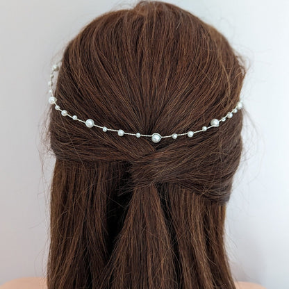 Hannah - Thin Pearl Bridal Hair Vine (8"-24")