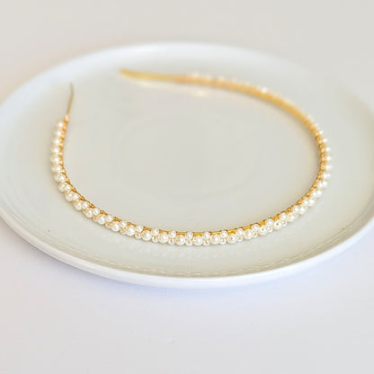 Kayla - Thin Pearl Headband Minimalist Bride