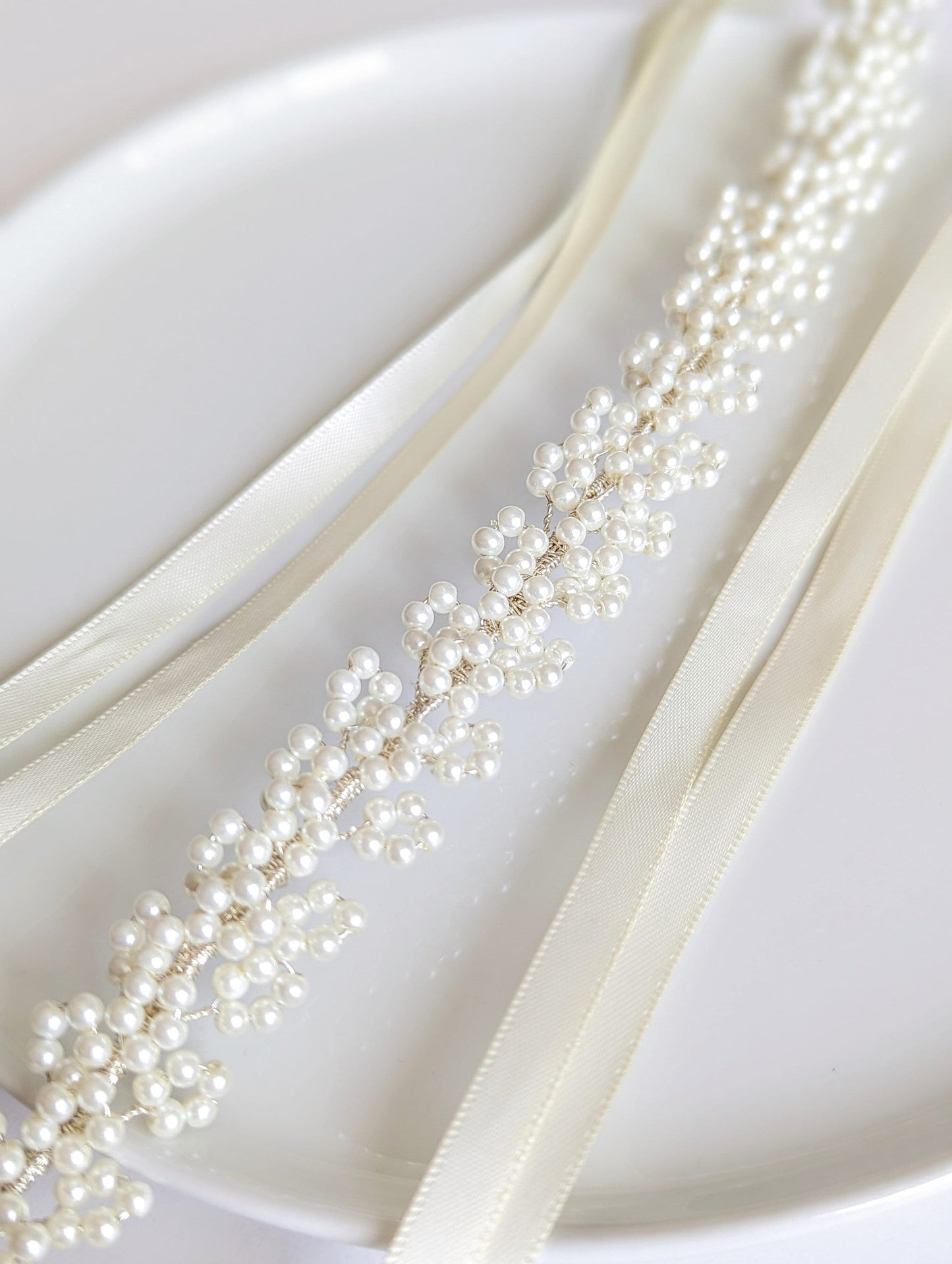 Sylvie - Baby’s Breath Inspired Pearl Bridal Sash (18"-24")