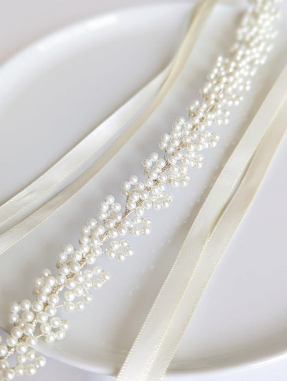 Sylvie - Baby’s Breath Inspired Pearl Bridal Sash (18"-24")
