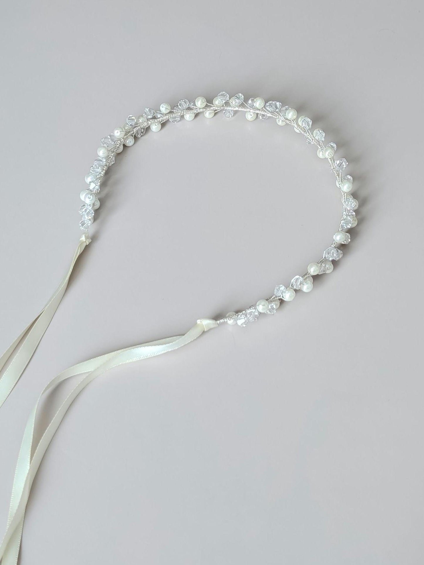 Colette - Pearl and Crystal Beaded Bridal Sash (18"-30")