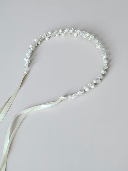 Colette - Pearl and Crystal Beaded Bridal Sash (18"-30")