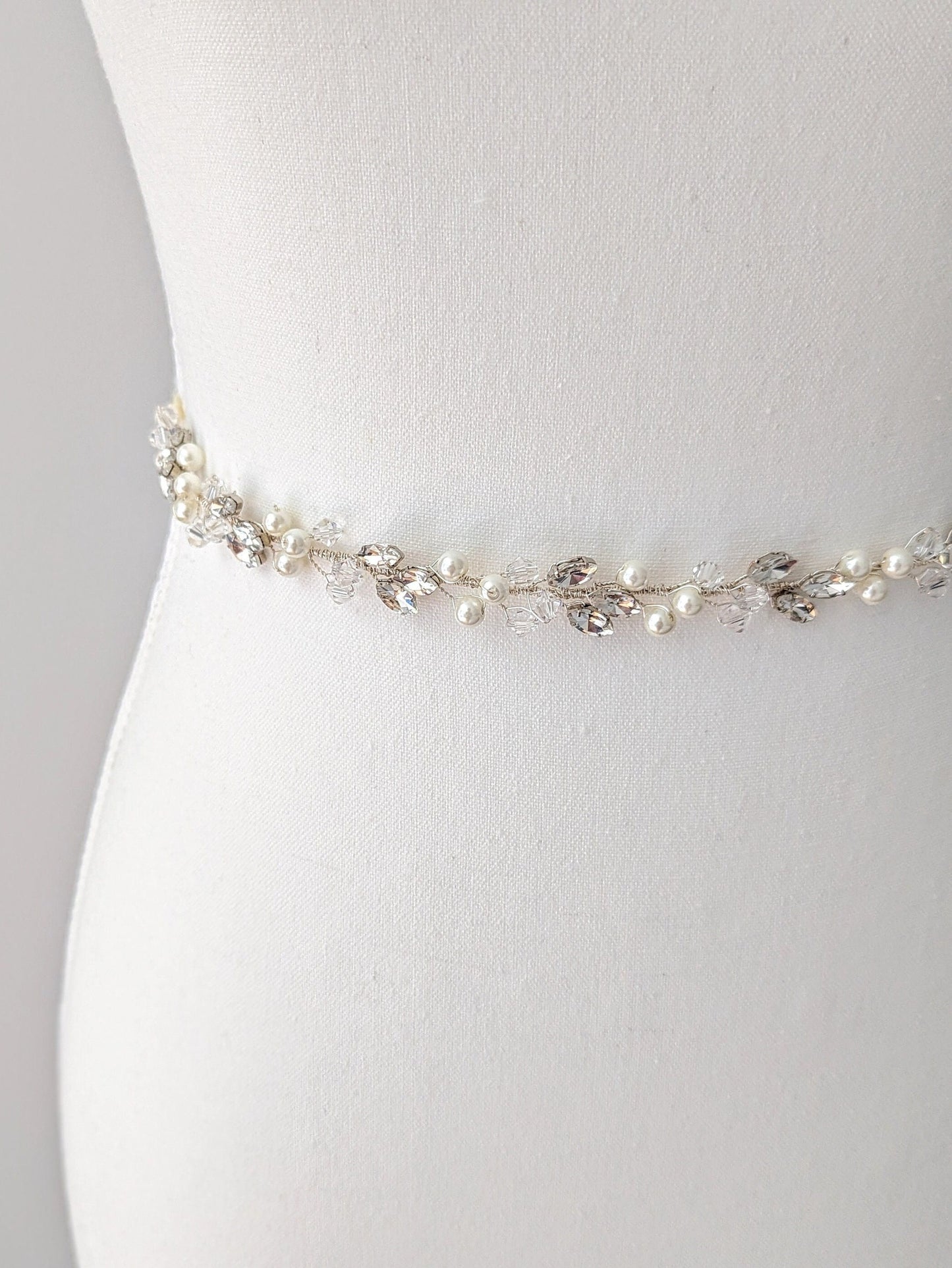 Charlotte - Crystal & Pearl Bridal Belt (18"-30")