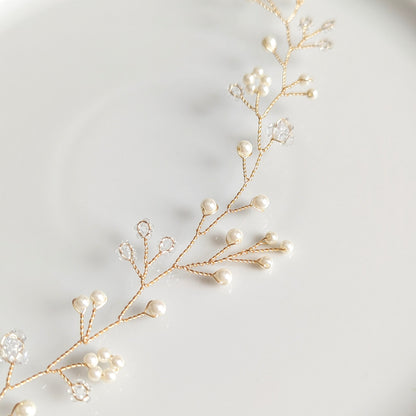 Willow - Boho Pearl & Crystal Floral Hair Vine (6"-24")