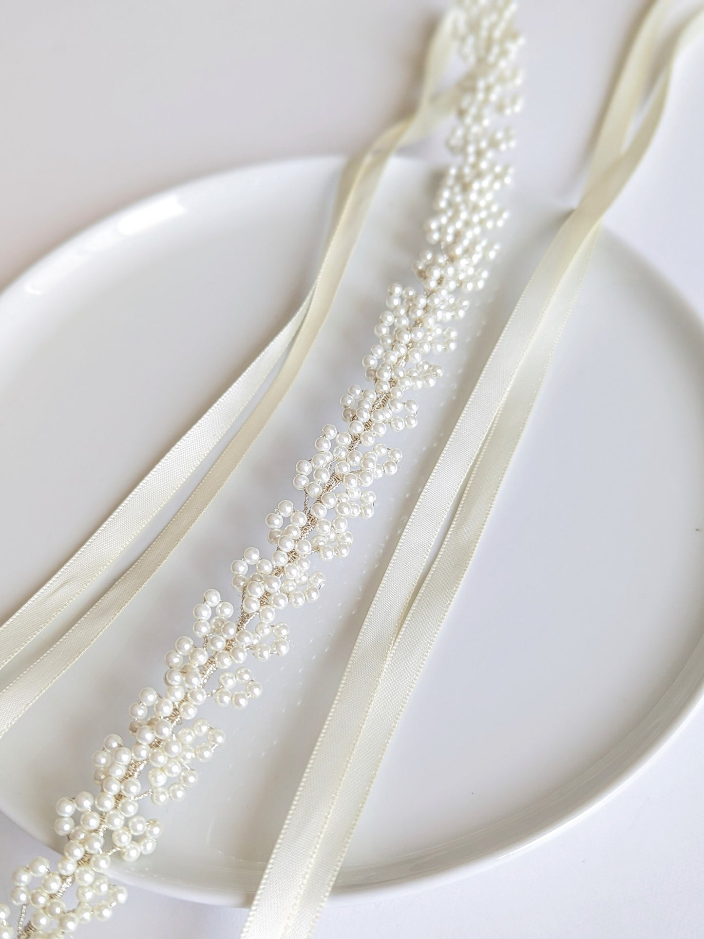 Sylvie - Baby’s Breath Inspired Pearl Bridal Sash (18"-24")