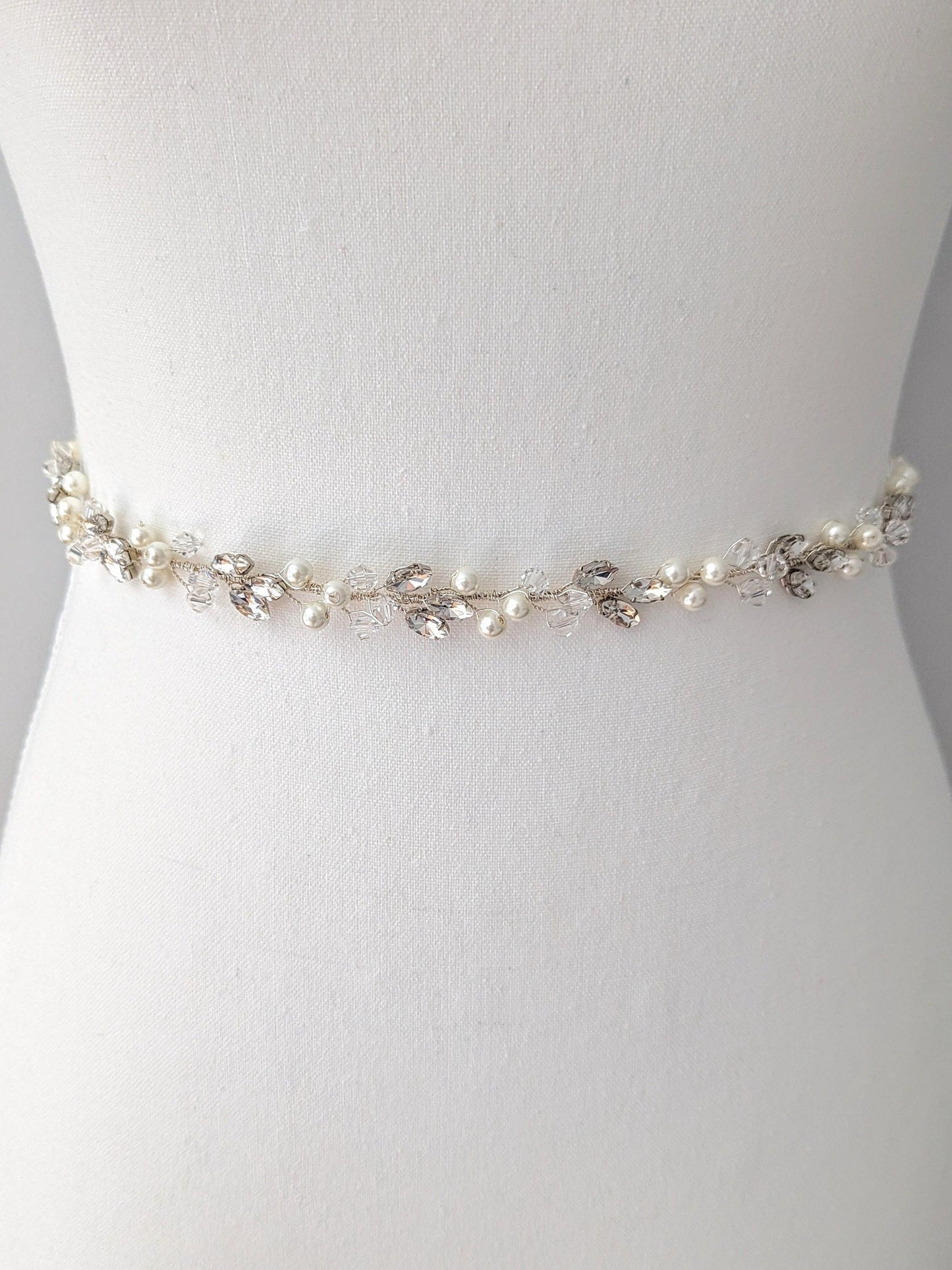 Charlotte - Crystal & Pearl Bridal Belt (18"-30")