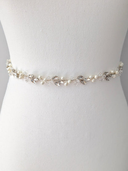 Charlotte - Crystal & Pearl Bridal Belt (18"-30")