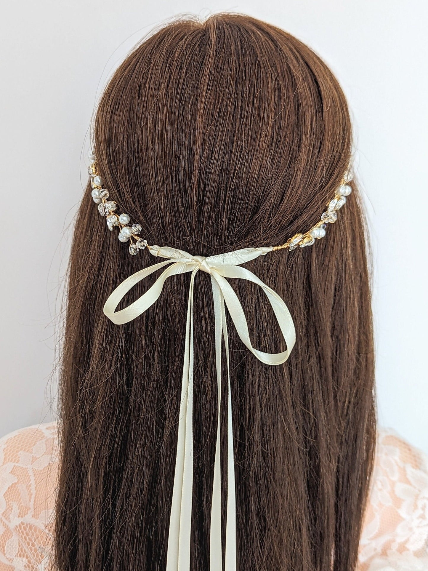 Charlotte - Bridal Crystal Headpiece With Ribbon (14")