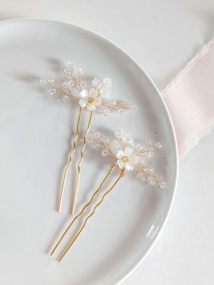 Vivienne – Floral Crystal Hair Pin Set for Brides (Set of 2)
