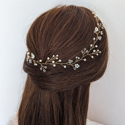 Willow - Boho Pearl & Crystal Floral Hair Vine (6"-24")